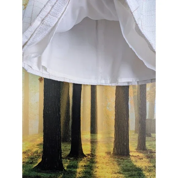 DKNY Mini Skirt Women's 10 Beige White Plaid Tweed Textured Lined Asymmetrical - Picture 6 of 14